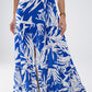 Vestido maxi con escote en V y abertura con estampado tropical en azul