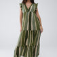 Q2 Maxi V-Neck Dress With Tiered Skirt In Striped Tie-dye Green