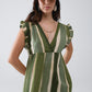 Maxi V-Neck Dress With Tiered Skirt In Striped Tie-dye Green