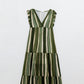 Maxi V-Neck Dress With Tiered Skirt In Striped Tie-dye Green