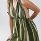 Q2 Maxi V-Neck Halter Dress With Side Slits In Striped Tie-dye Green