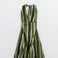 Maxi V-Neck Halter Dress With Side Slits In Striped Tie-dye Green