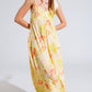 Q2 maxi yellow jumpsuit in tropical print