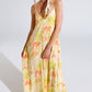 Maxi yellow jumpsuit in tropical print