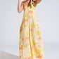 Maxi yellow jumpsuit in tropical print