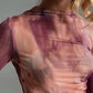 Mesh Top Rouched At The Side In Abstract Pink Print