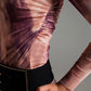 Mesh Top Rouched At The Side In Abstract Pink Print