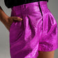 Metallic Shorts With Front Dart in Fuchsia