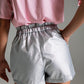 Metallic Shorts With Front Dart in Silver