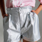 Metallic Shorts With Front Dart in Silver