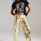 Metallic Straight Leg Pants in gold