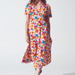 Q2 Midi Cinched In Wist Dress In Multicolot Floral Print