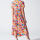 Vestido midi ceñido al puño con estampado floral multicolor