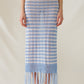 Q2 Midi Crochet White Skirt With Blue Stripes and Fringe Hem