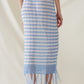 Midi Crochet White Skirt With Blue Stripes and Fringe Hem