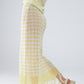 Midi Crochet White Skirt With Yellow Stripes and Fringe Hem