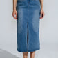 Q2 Midi Denim Skirt In Blue With Front Split