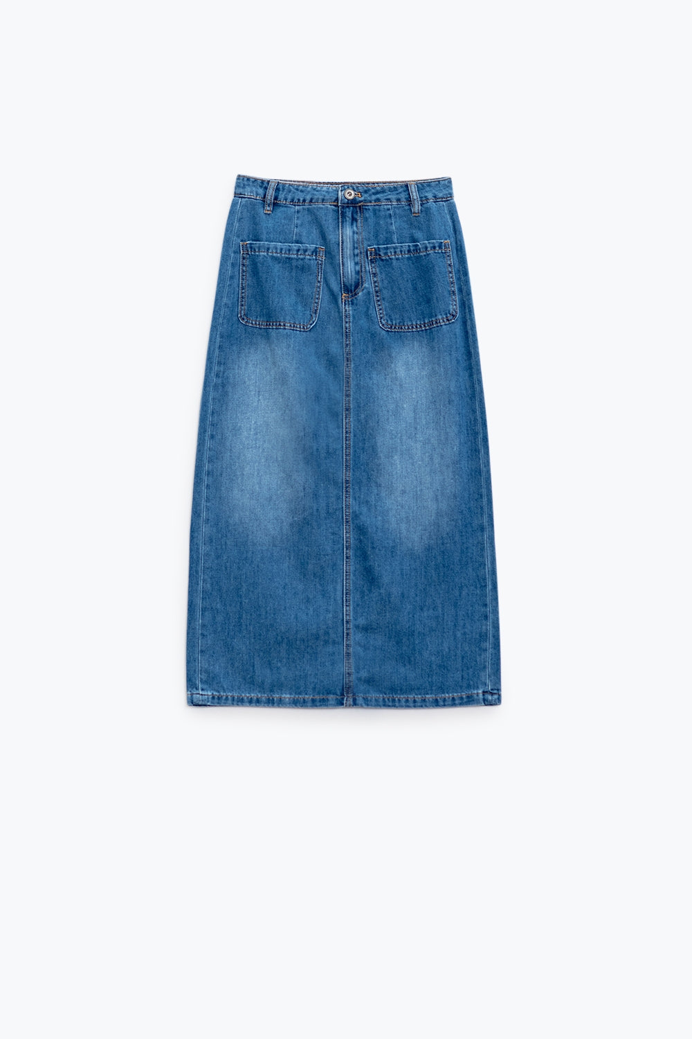 Midi denim skirt with front pockets