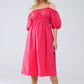 Q2 Midi fuchsia dress with short sleeves and straps