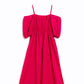 Vestido midi fucsia con manga corta y tirantes