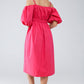 Midi fuchsia dress with short sleeves and straps