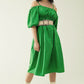 Q2 Midi green dress with short sleeves and straps