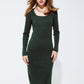 Q2 Midi Green Ribbed Knit Dress