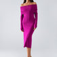 Q2 Midi Knitted Folover Badot Dress in Magenta