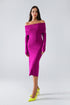 Q2 Midi Knitted Folover Badot Dress in Magenta