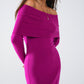 Midi Knitted Folover Badot Dress in Magenta