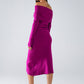 Midi Knitted Folover Badot Dress in Magenta