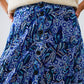 Midi Pleated Skirt In Blue Abstract Print With Button Placket