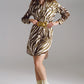 Q2 Midi short dress with zebra print in white and olive green