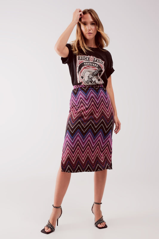 Midi skirt in fuchsia geo print