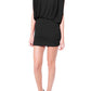 Q2 mini black dress draped v-back