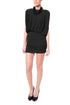 Q2 mini black dress draped v-back