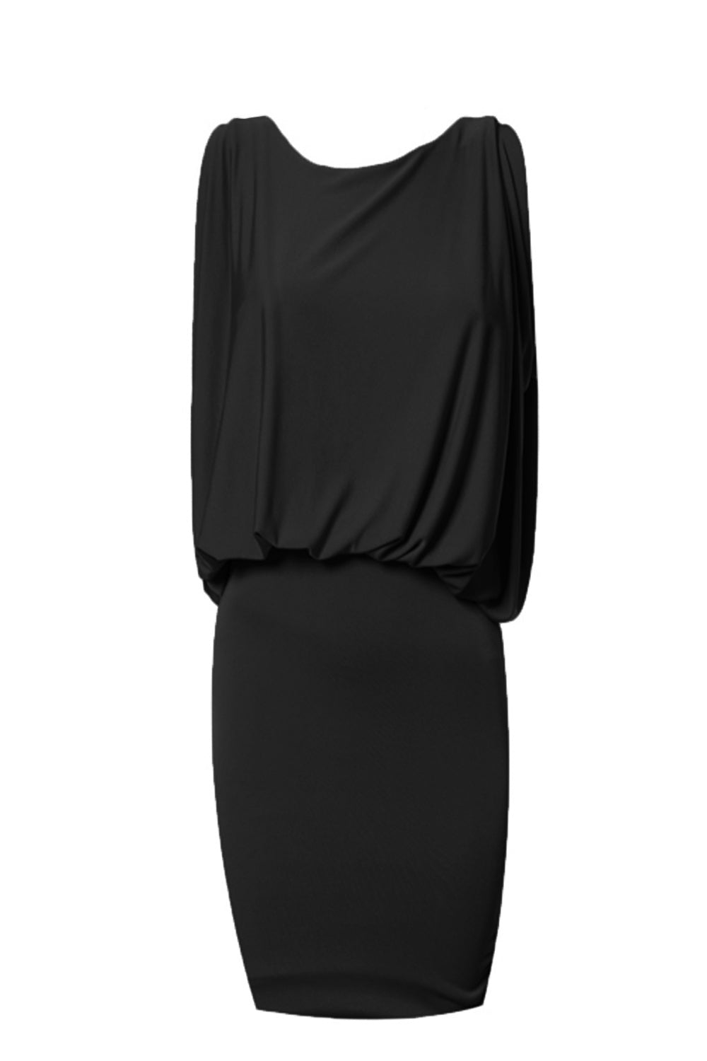 mini black dress draped v-back