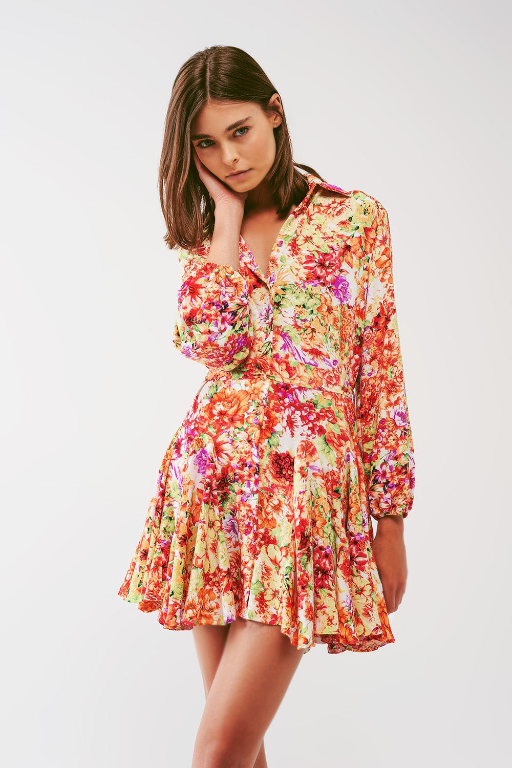 Q2 Mini Dress With Ruffles in Multicolor Floral Print