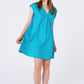 Q2 Mini Poplin Sleevless Dress in Turquoise