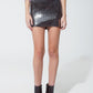 Q2 mini skirt with glitter and slit in silver