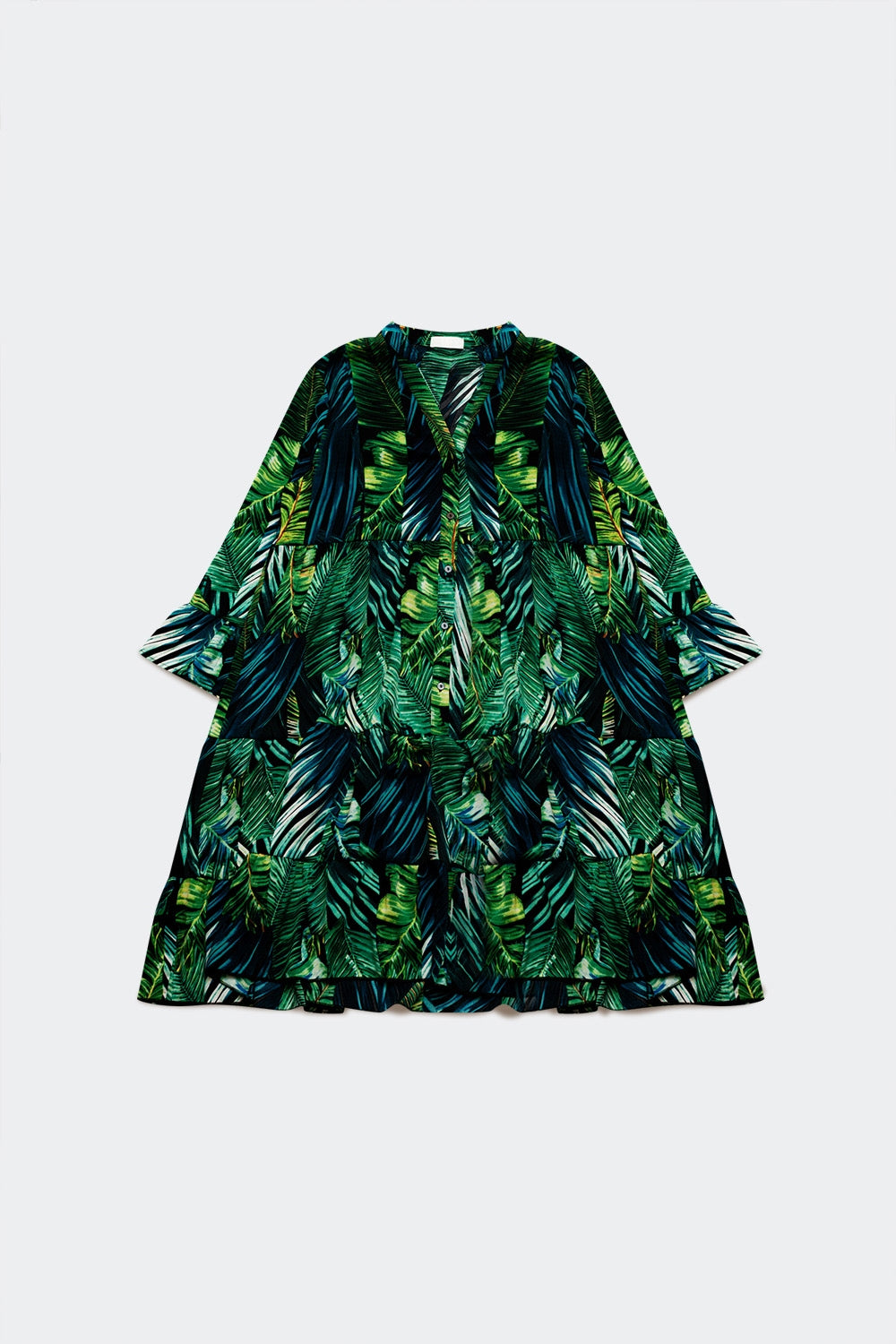 Q2 Mini smock dress in green leaf print