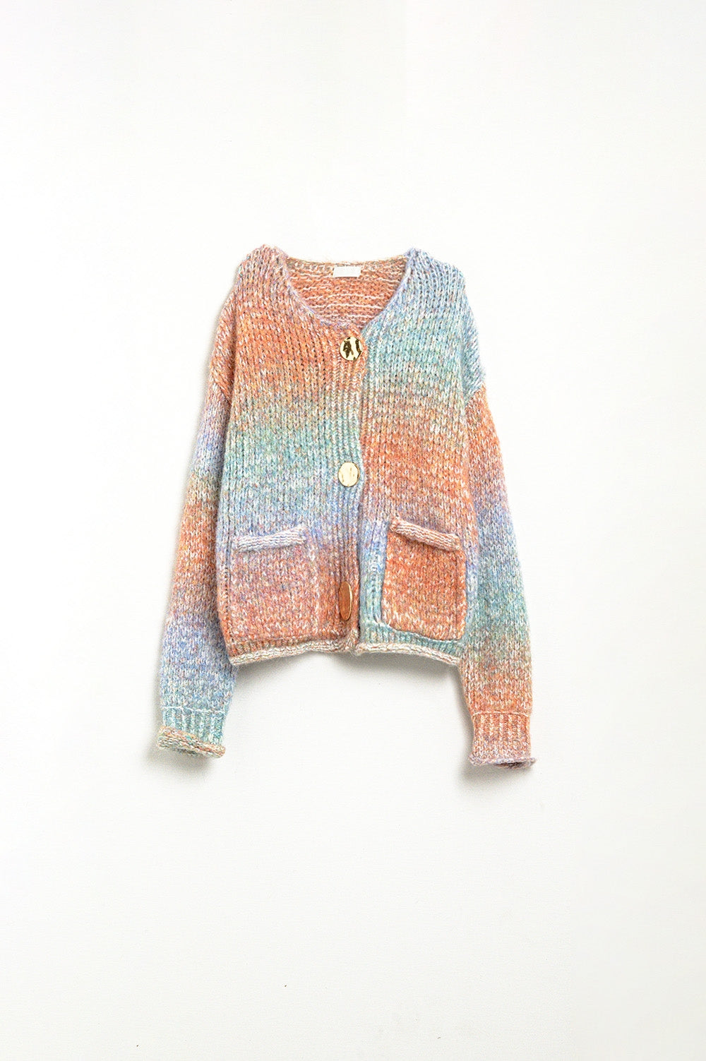 Multicolor Knit Cardigan with 3 Gold Buttons