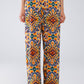 Multicolor Pants With Flower Print In Orange And Blue