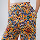 Pantalón Multicolor Con Estampado De Flores En Naranja Y Azul