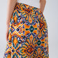 Pantalón Multicolor Con Estampado De Flores En Naranja Y Azul