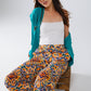 Pantalón Multicolor Con Estampado De Flores En Naranja Y Azul