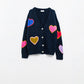 Q2 Navy blue knitted cardigan with embroidered hearts