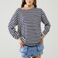 Q2 navy blue striped fine knit sweater with boat neck