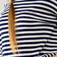 navy blue striped fine knit sweater with boat neck