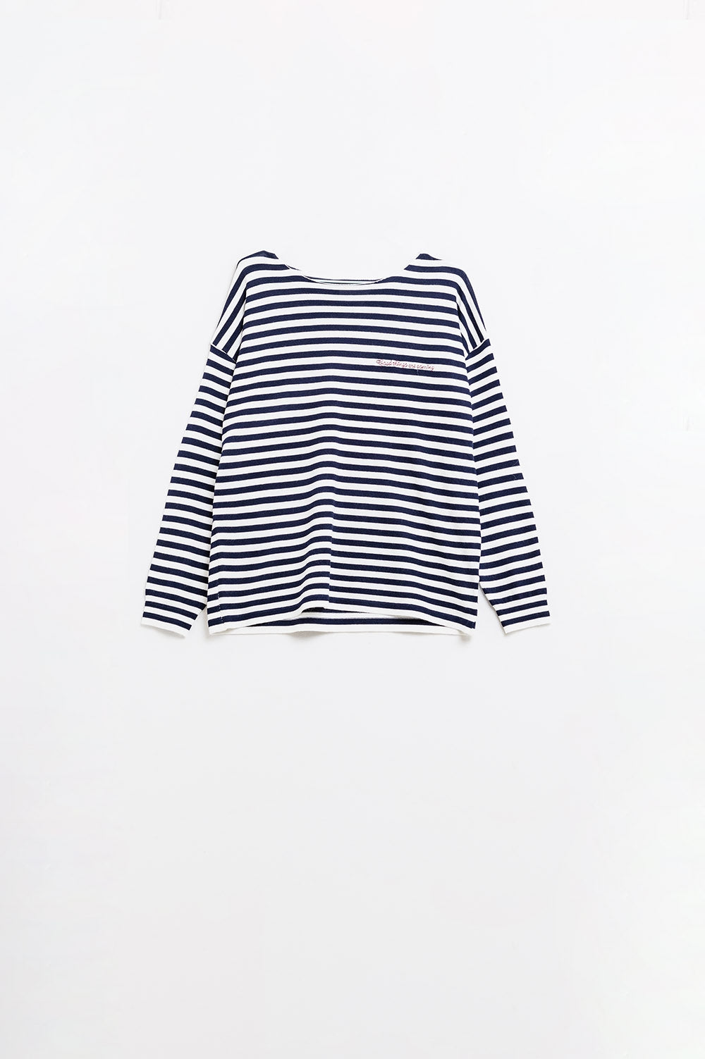 navy blue striped fine knit sweater with boat neck